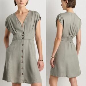 Quince Vintage Wash Tencel Button Front Dress Olive Mini NWT